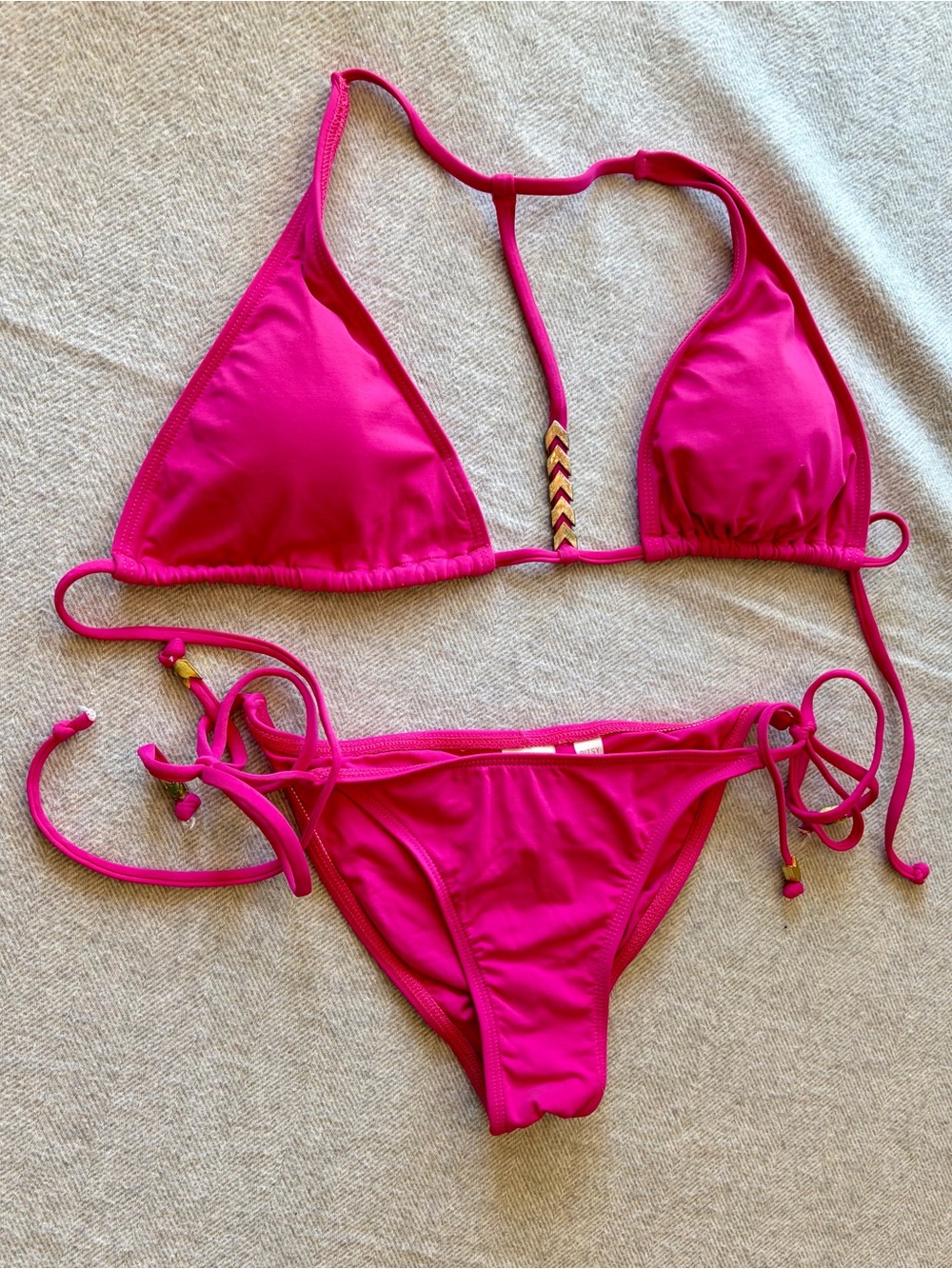 L*Space Hot Pink Halter Top String Bikini Set